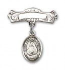 Pin Badge with St. Frances Cabrini Charm and Arched Polished Engravable Badge Pin