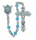4mm Aqua Crystal Swarovski Bead Rosary in Sterling Silver