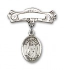 Pin Badge with St. Grace Charm and Arched Polished Engravable Badge Pin