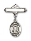 Pin Badge with St. Hubert of Liege Charm and Polished Engravable Badge Pin