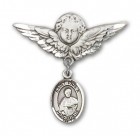 Pin Badge with St. Pius X Charm and Angel with Larger Wings Badge Pin
