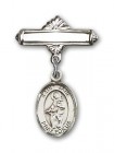 Pin Badge with St. Jane of Valois Charm and Polished Engravable Badge Pin