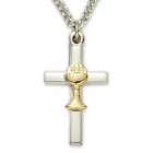 First Communion Sterling Silver Cross Pendant with Gold Chalice  