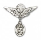 Pin Badge with St. John Licci Charm and Angel with Larger Wings Badge Pin
