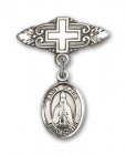 Pin Badge with St. Blaise Charm and Badge Pin with Cross