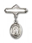 Pin Badge with St. Blaise Charm and Polished Engravable Badge Pin