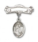 Pin Badge with St. Paula Charm and Arched Polished Engravable Badge Pin
