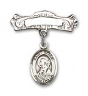 Pin Badge with St. Brigid of Ireland Charm and Arched Polished Engravable Badge Pin