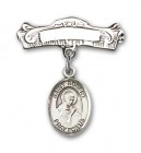 Pin Badge with St. Robert Bellarmine Charm and Arched Polished Engravable Badge Pin