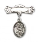 Pin Badge with St. Deborah Charm and Arched Polished Engravable Badge Pin