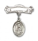 Pin Badge with St. Henry II Charm and Arched Polished Engravable Badge Pin