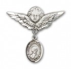 Pin Badge with St. Louis Marie de Montfort Charm and Angel with Larger Wings Badge Pin