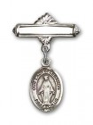 Pin Badge with Our Lady of Lebanon Charm and Polished Engravable Badge Pin