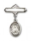 Pin Badge with St. Frances Cabrini Charm and Polished Engravable Badge Pin