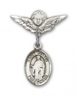 Pin Badge with St. Justin Charm and Angel with Smaller Wings Badge Pin