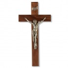 Curved Corpus Walnut Crucifix - 12 inch
