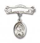 Pin Badge with St. Julia Billiart Charm and Arched Polished Engravable Badge Pin