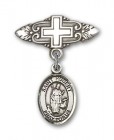 Pin Badge with St. Hubert of Liege Charm and Badge Pin with Cross