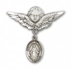Pin Badge with Our Lady of Peace Charm and Angel with Larger Wings Badge Pin