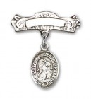 Pin Badge with St. Gabriel the Archangel Charm and Arched Polished Engravable Badge Pin