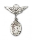 Pin Badge with St. Elizabeth of Hungary Charm and Angel with Smaller Wings Badge Pin