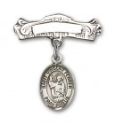 Pin Badge with St. Vincent Ferrer Charm and Arched Polished Engravable Badge Pin