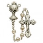 First Communion Pearl Rosary with Chalice Centerpiece  