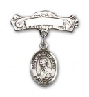 Pin Badge with St. Dominic Savio Charm and Arched Polished Engravable Badge Pin