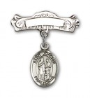 Pin Badge with St. Joachim Charm and Arched Polished Engravable Badge Pin