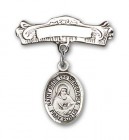 Pin Badge with St. Bede the Venerable Charm and Arched Polished Engravable Badge Pin