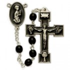 First Communion Black Rosary with Praying Boy Centerpiece  