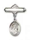 Pin Badge with St. Isidore of Seville Charm and Polished Engravable Badge Pin