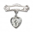 Pin Badge with Cross Charm and Arched Polished Engravable Badge Pin