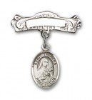 Pin Badge with St. Theresa Charm and Arched Polished Engravable Badge Pin