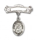 Pin Badge with St. Frances of Rome Charm and Arched Polished Engravable Badge Pin