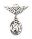 Pin Badge with St. Blaise Charm and Angel with Smaller Wings Badge Pin