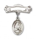 Pin Badge with St. Emily de Vialar Charm and Arched Polished Engravable Badge Pin