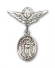 Pin Badge with St. Matthias the Apostle Charm and Angel with Smaller Wings Badge Pin