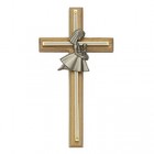 First Communion Girl's Oak and Brass Cross - 8 inch