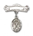 Pin Badge with Our Lady of All Nations Charm and Arched Polished Engravable Badge Pin