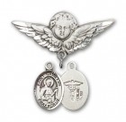 Pin Badge with St. Camillus of Lellis Charm and Angel with Larger Wings Badge Pin
