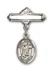 Pin Badge with St. Stephanie Charm and Polished Engravable Badge Pin