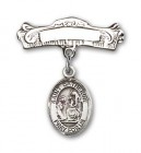 Pin Badge with St. Catherine of Siena Charm and Arched Polished Engravable Badge Pin