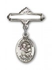 Pin Badge with St. Anthony of Padua Charm and Polished Engravable Badge Pin