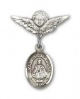 Pin Badge with Infant of Prague Charm and Angel with Smaller Wings Badge Pin