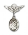 Pin Badge with St. Ambrose Charm and Angel with Smaller Wings Badge Pin