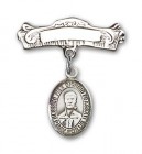 Pin Badge with Blessed Pier Giorgio Frassati Charm and Arched Polished Engravable Badge Pin