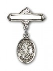 Pin Badge with St. Catherine of Bologna Charm and Polished Engravable Badge Pin