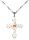 Floral Center Youth Cross Pendant with Birthstone Options