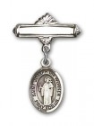 Pin Badge with St. Joseph the Worker Charm and Polished Engravable Badge Pin
